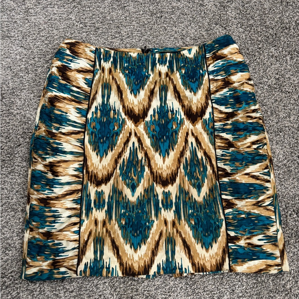 Ashley Stewart Multicolored Teal/Gold/Cream Skirt-size 14W